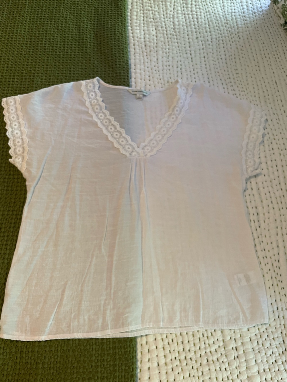Counterparts Short Sleeve Top with Lace Trim